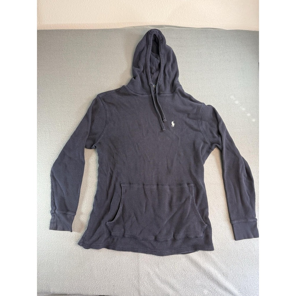 Polo Ralph Lauren Hoodie Mens XLT Blue Thermal Knit Pullover Kangaroo Logo